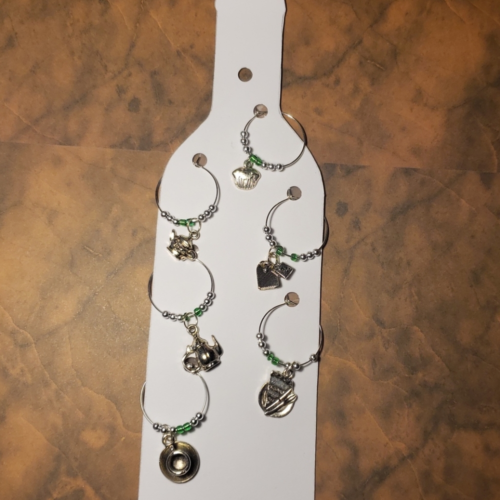 New set of 6 Silver wine charms